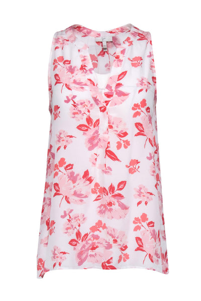Current Boutique-Joie - White & Pink Sleeveless Floral Print Silk Top Sz XS