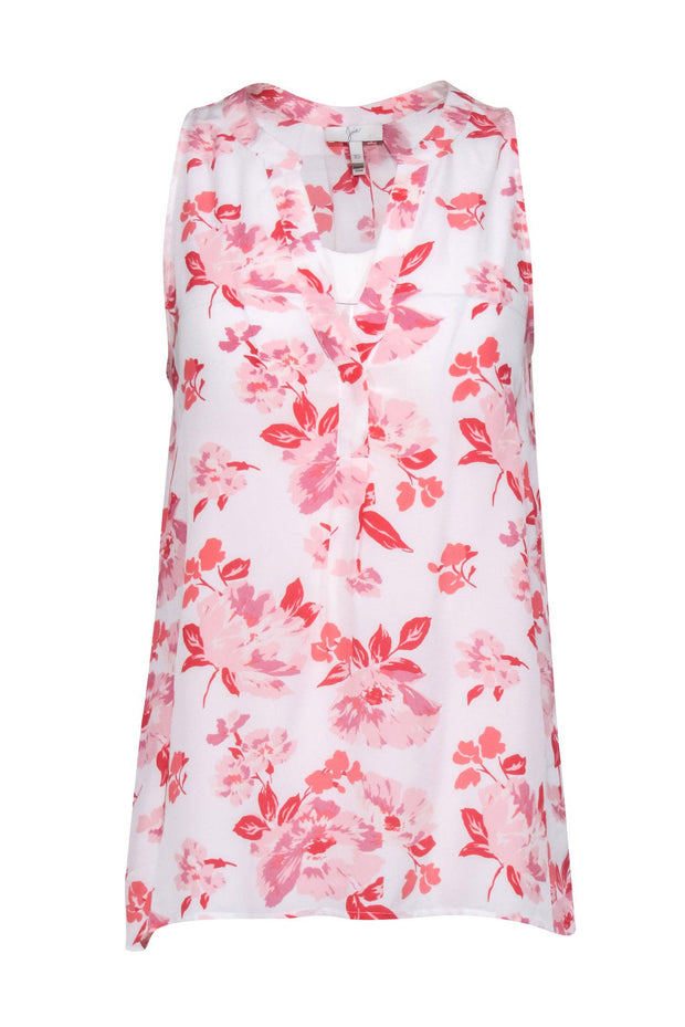 Current Boutique-Joie - White & Pink Sleeveless Floral Print Silk Top Sz XS