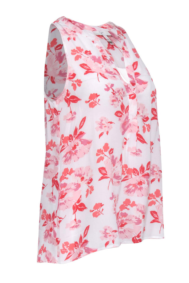 Current Boutique-Joie - White & Pink Sleeveless Floral Print Silk Top Sz XS