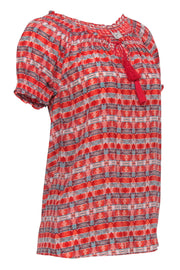 Current Boutique-Joie - Red & Blue Patterned Silk Peasant Top Sz XXS