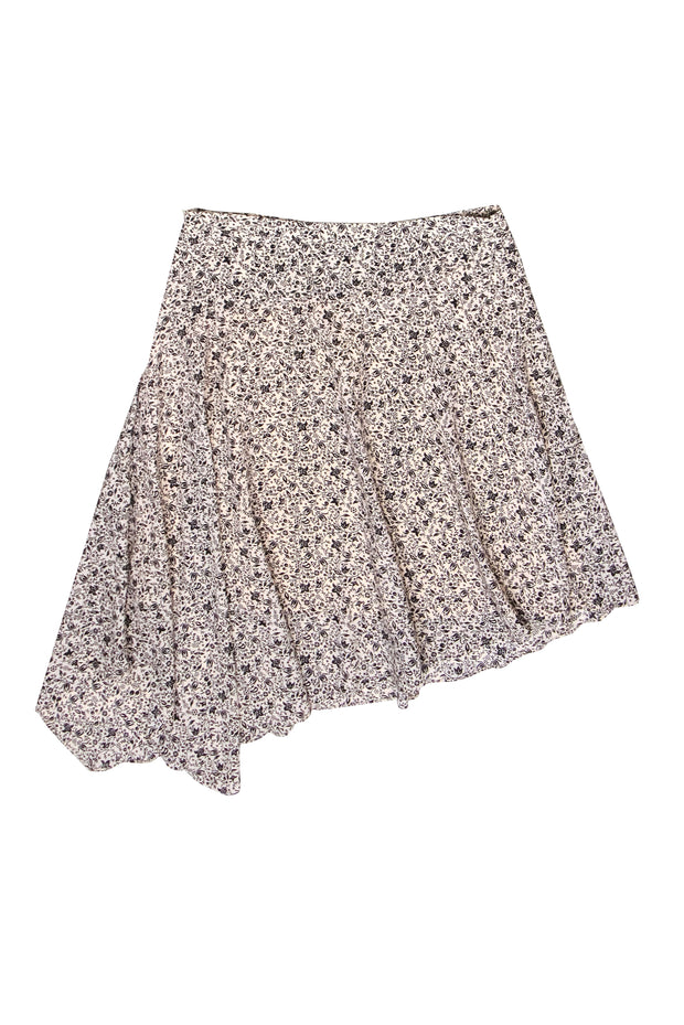 Current Boutique-Joie - Cream & Black Floral Print Asymmetrical Mini Skirt Sz 12