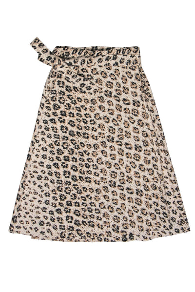 Current Boutique-Joie - Beige & Black Leopard Print Linen Wrap Skirt Sz 4