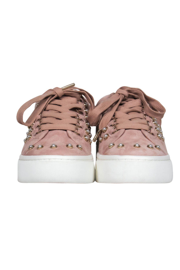 Current Boutique-Joie - Pink Suede Lace-Up Platform Sneakers w/ Pearl Embellishments Sz 9