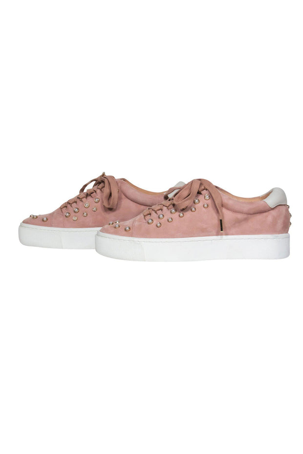 Current Boutique-Joie - Pink Suede Lace-Up Platform Sneakers w/ Pearl Embellishments Sz 9