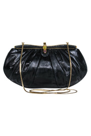 Current Boutique-Judith Leiber – Black Snakeskin w/ Purple & Green Gem Clasp Clutch
