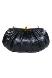 Current Boutique-Judith Leiber – Black Snakeskin w/ Purple & Green Gem Clasp Clutch