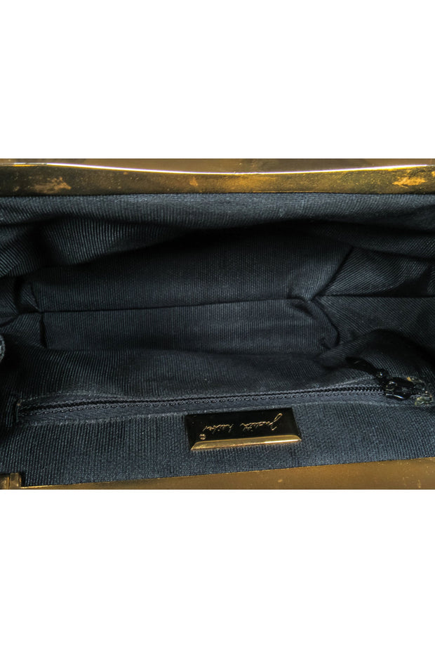 Current Boutique-Judith Leiber – Black Snakeskin w/ Purple & Green Gem Clasp Clutch
