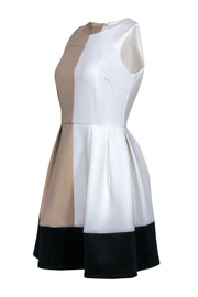 Current Boutique-Julie Brown - Nude, White, & Black Color-Blocked Fit & Flare Scuba Dress Sz S