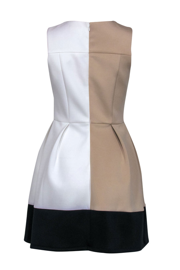 Current Boutique-Julie Brown - Nude, White, & Black Color-Blocked Fit & Flare Scuba Dress Sz S