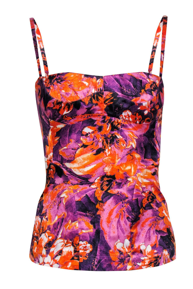 Current Boutique-Just Cavalli - Purple & Orange Satin Floral Print Cami Sz 2