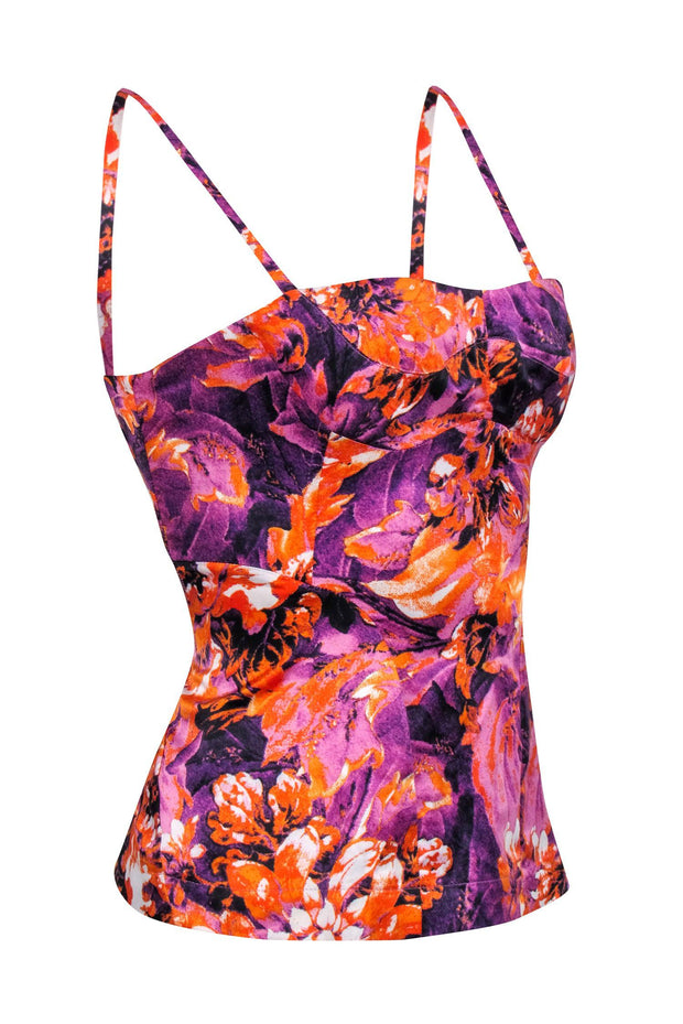 Current Boutique-Just Cavalli - Purple & Orange Satin Floral Print Cami Sz 2