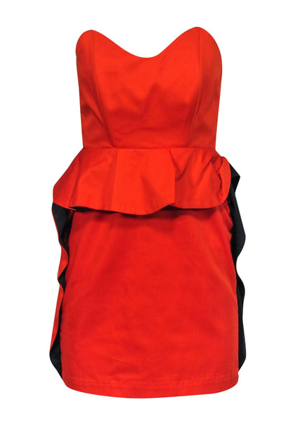 Current Boutique-Kage - Orange Strapless Mini Dress w/ Ruffles Sz M