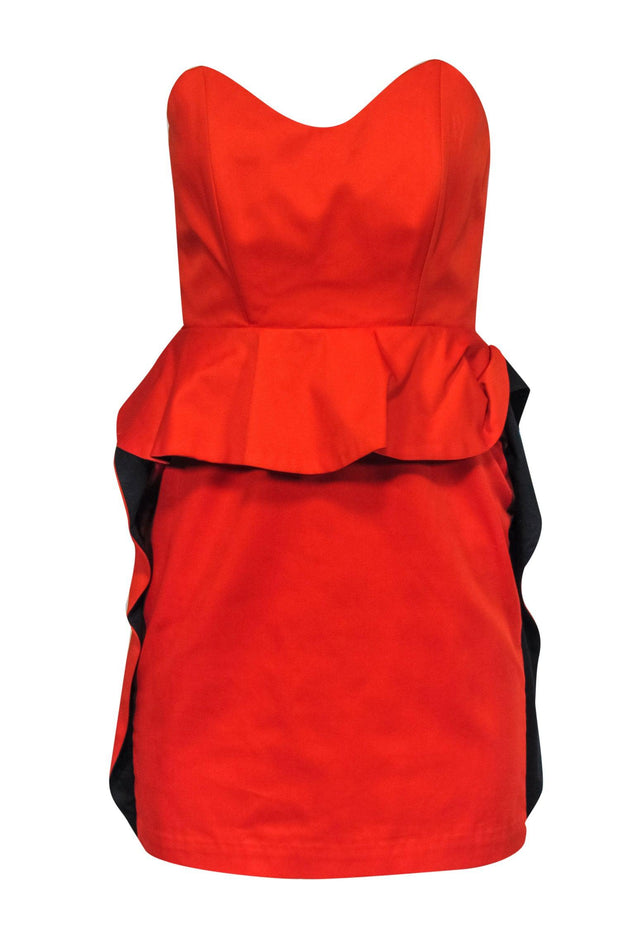Current Boutique-Kage - Orange Strapless Mini Dress w/ Ruffles Sz M