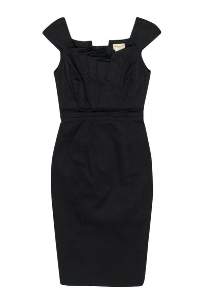 Current Boutique-Karen Millen - Black Cotton Sheath Dress w/ Fanned Pleated Bodice Sz 2