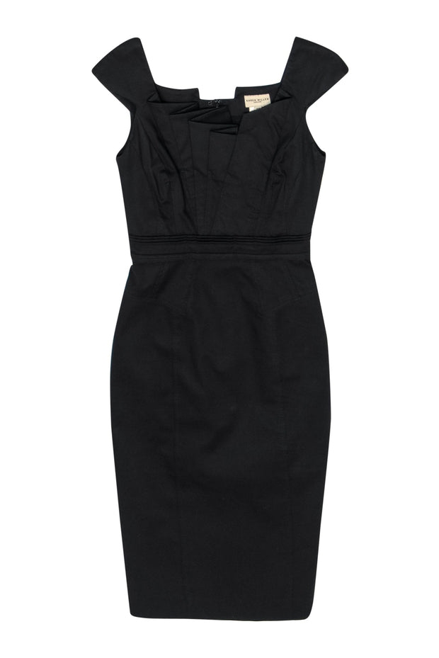 Current Boutique-Karen Millen - Black Cotton Sheath Dress w/ Fanned Pleated Bodice Sz 2