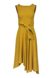 Current Boutique-Karen Millen - Canary Yellow Sleeveless Belted High-Low Midi Dress w/ Shoulder Cutouts Sz 2