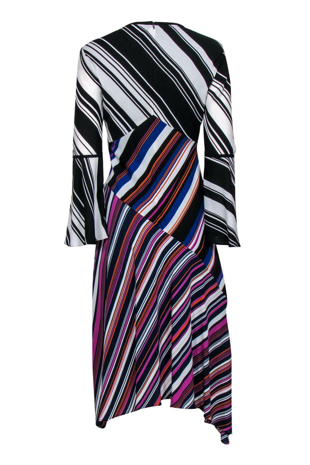 Current Boutique-Karen Millen - Multicolored Striped Bell Sleeve Midi Dress Sz 6