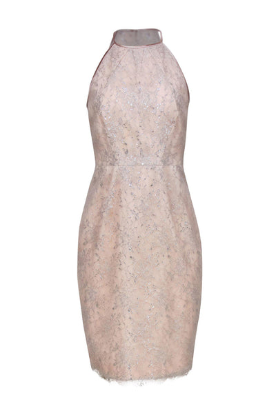 Current Boutique-Karen Millen - Baby Pink & Silver Lace Sheath Dress Sz 8