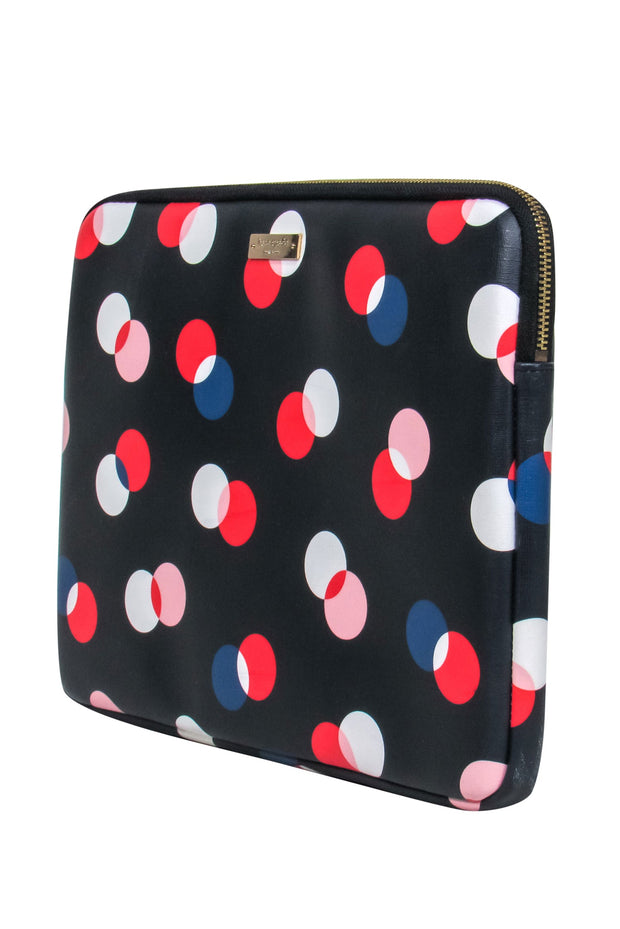 Current Boutique-Kate Spade - Navy & Multicolor Polka Dot Zippered Leather Laptop Case