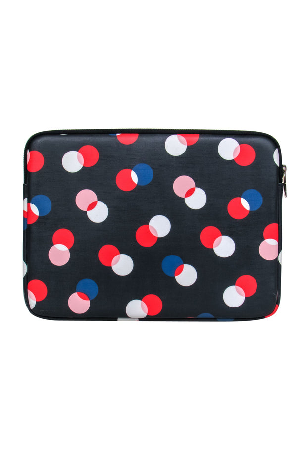 Current Boutique-Kate Spade - Navy & Multicolor Polka Dot Zippered Leather Laptop Case