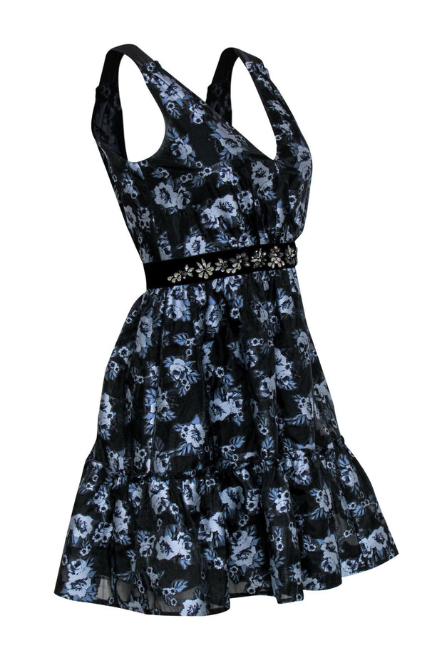 Current Boutique-Kate Spade - Black & Blue Floral Cocktail Dress w/ Rhinestones Sz 0