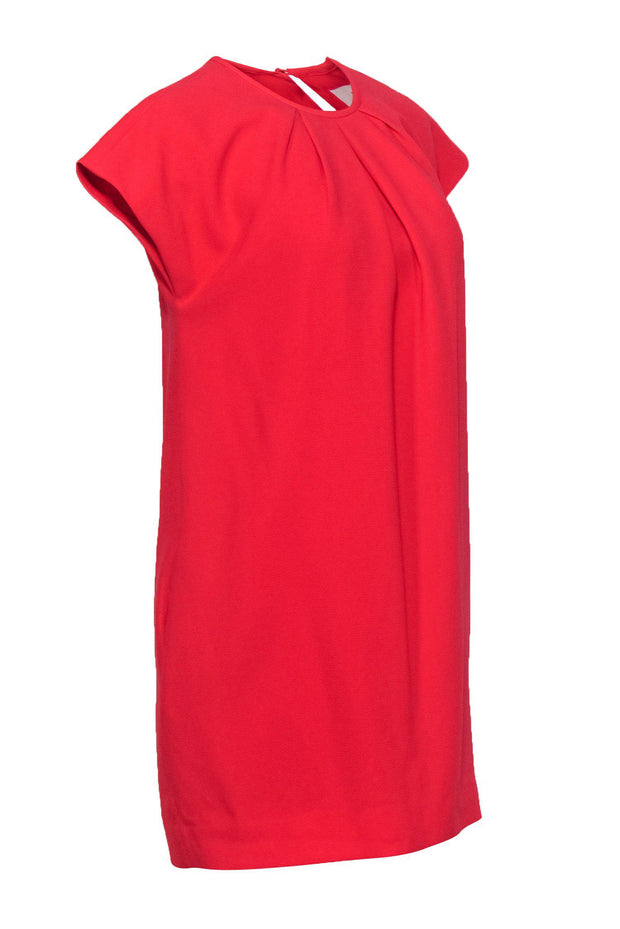 Current Boutique-Kate Spade - Bright Coral Cap Sleeve Shift Dress w/ Pleated Neckline Sz 0