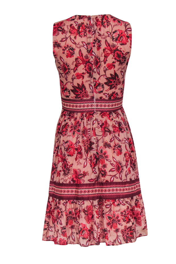 Current Boutique-Kate Spade - Pink & Red Floral Print A-Line Dress w/ Metallic Threading & Tassels Sz 0