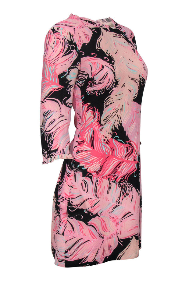 Current Boutique-Kate Spade - Black & Pink Feather Print Shift Dress Sz 2