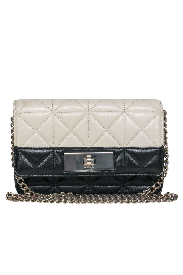Current Boutique-Kate Spade - Cream & Black Quilted Two-Toned Fold-Over Gold Chain Crossbody