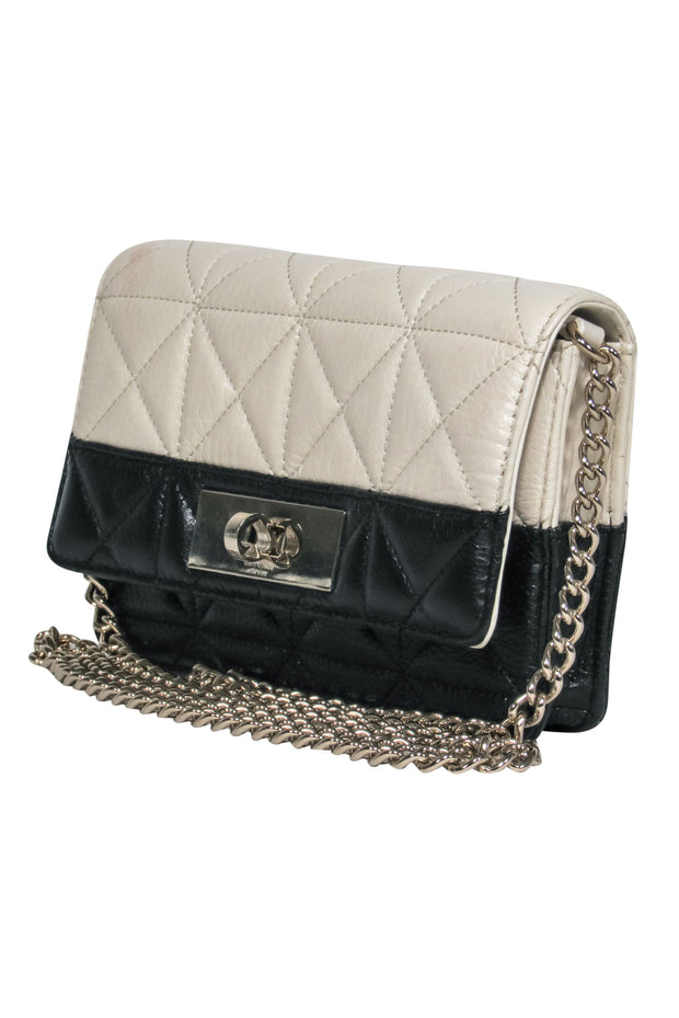 Current Boutique-Kate Spade - Cream & Black Quilted Two-Toned Fold-Over Gold Chain Crossbody
