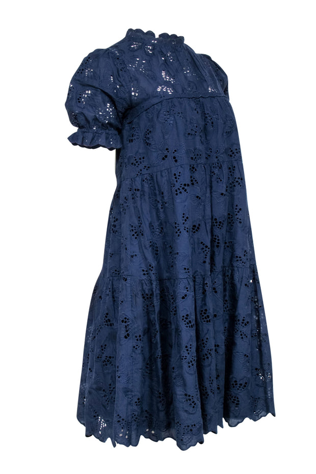 Current Boutique-Kate Spade - Navy Lace Eyelet Short Sleeve Shift Dress Sz XS