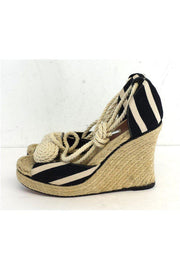 Current Boutique-Kate Spade - Black & Cream Striped Espadrille Wedges Sz 9