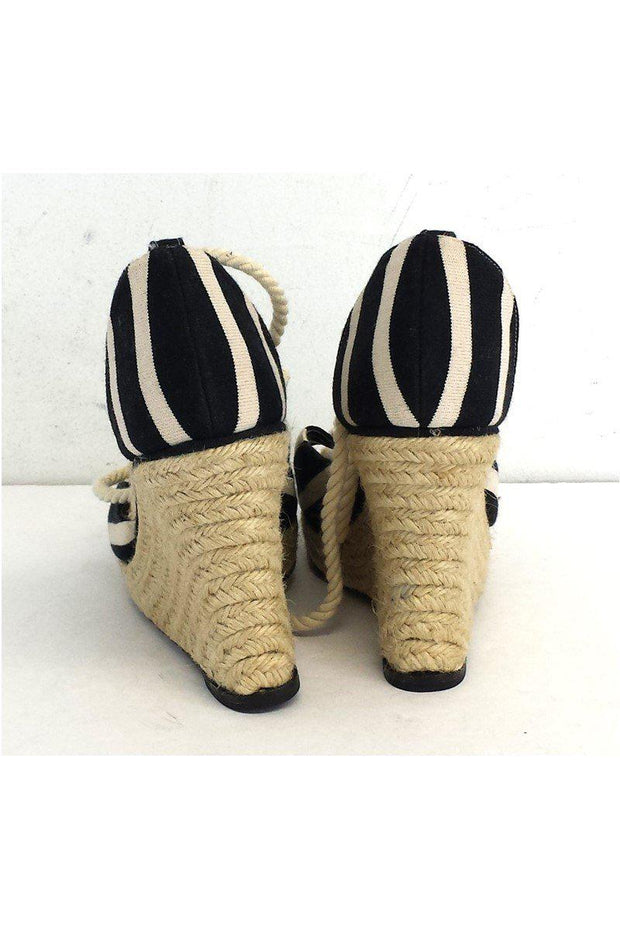 Current Boutique-Kate Spade - Black & Cream Striped Espadrille Wedges Sz 9