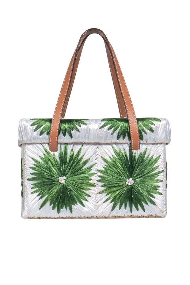 Current Boutique-Kate Spade - Green & Ivory Floral Straw Handbag