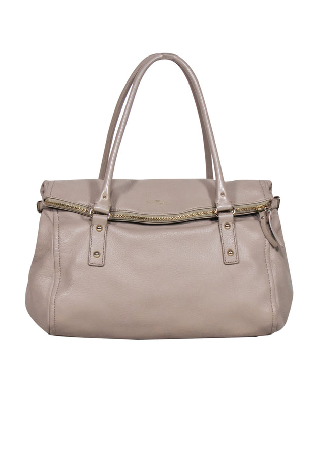 Current Boutique-Kate Spade - Beige Pebbled Leather Fold-Over Slouchy Hobo Bag