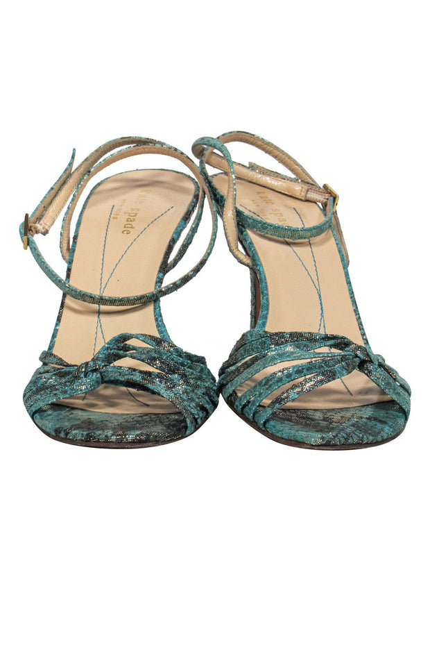 Current Boutique-Kate Spade - Teal Snakeskin Print Metallic Strappy Pumps Sz 7