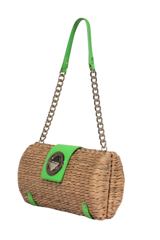 Current Boutique-Kate Spade - Small Wicker Handbag w/ Green Leather Accents