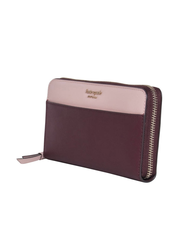 Current Boutique-Kate Spade - Maroon & Pink Large Continental Wallet
