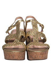 Current Boutique-Kate Spade - Gold Strappy Braided Cork Wedges Sz 10