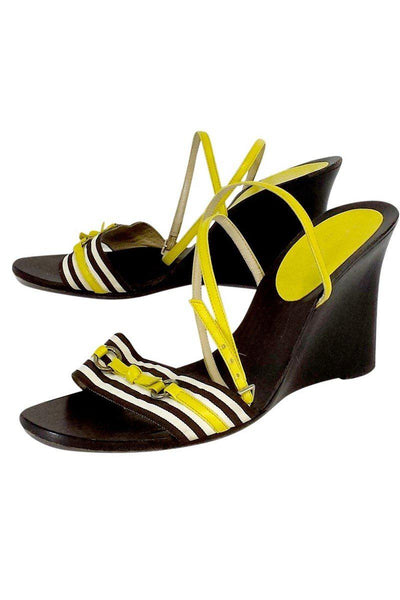 Current Boutique-Kate Spade - Yellow & Brown Strappy Wedges Sz 7.5