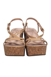 Current Boutique-Kate Spade - Tan Patent Leather Strappy Cork Wedges Sz 8