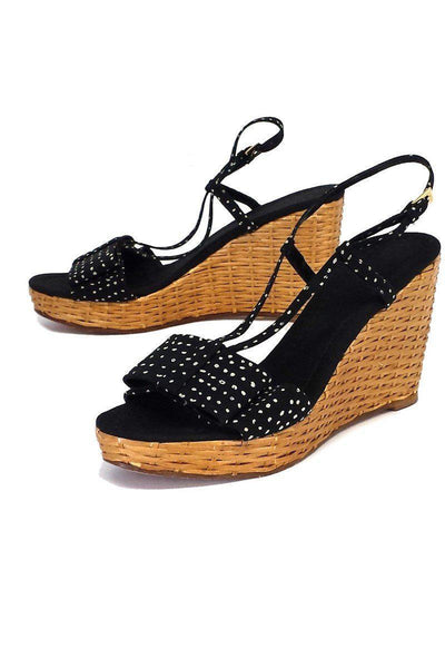 Current Boutique-Kate Spade - Navy & White Polka Dot Woven Wedges Sz 9.5
