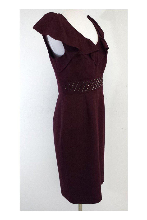 Current Boutique-Kay Unger - Burgundy Ruffle Studded Dress Sz 6