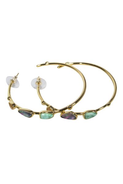 Current Boutique-Kendra Scott - Gold Hoop Earrings w/ Multicolor Stones
