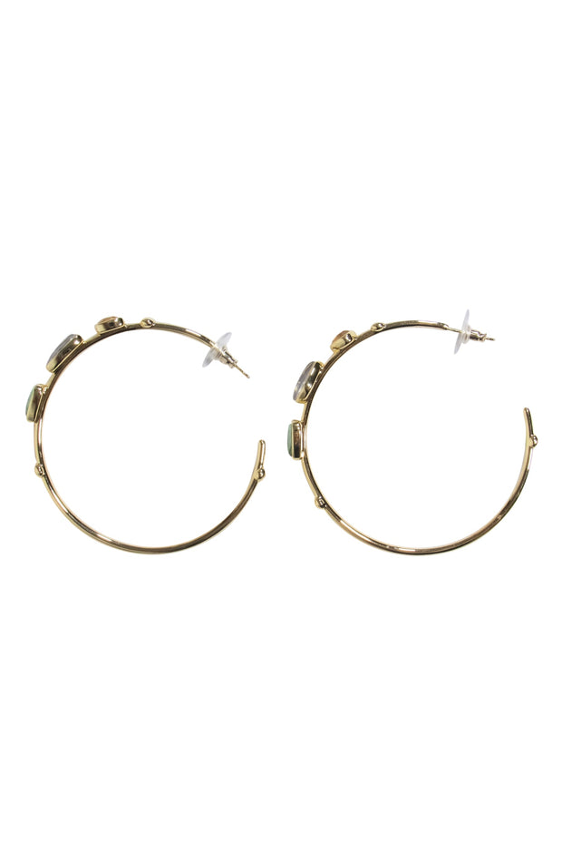 Current Boutique-Kendra Scott - Gold Hoop Earrings w/ Multicolor Stones