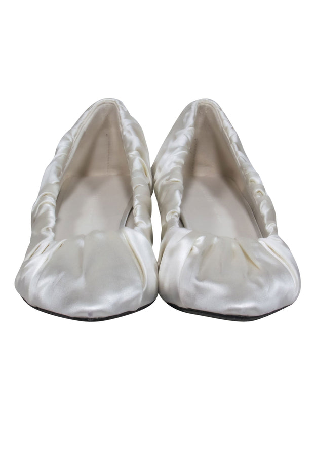 Current Boutique-Khaite - Ivory Scrunched Satin Pointed Toe Kitten Heels Sz 10.5