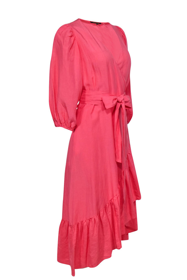 Current Boutique-Kobi Halperin - Bubblegum Pink Puff Sleeve "Lea" Maxi Wrap Dress Sz L