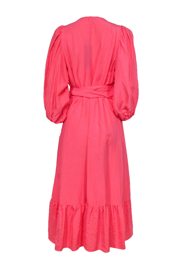 Current Boutique-Kobi Halperin - Bubblegum Pink Puff Sleeve "Lea" Maxi Wrap Dress Sz L