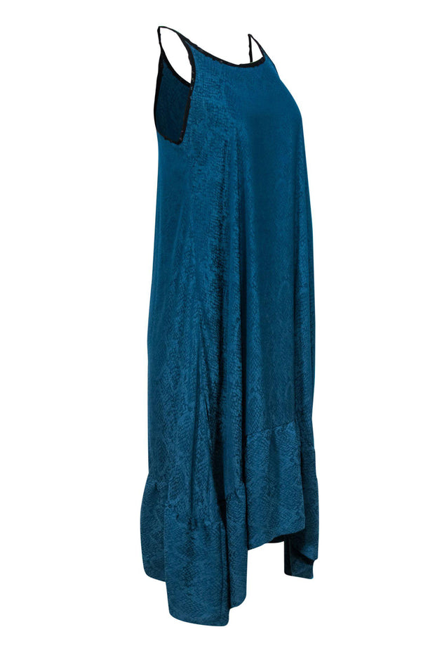 Current Boutique-Koch - Blue Snakeskin Print Sleeveless Maxi Dress w/ Multicolored Trim Sz XS