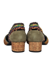 Current Boutique-Kronkron - Tan & Muted Multicolor Woven Chunky Heels w/ Cutout Sz 10.5
